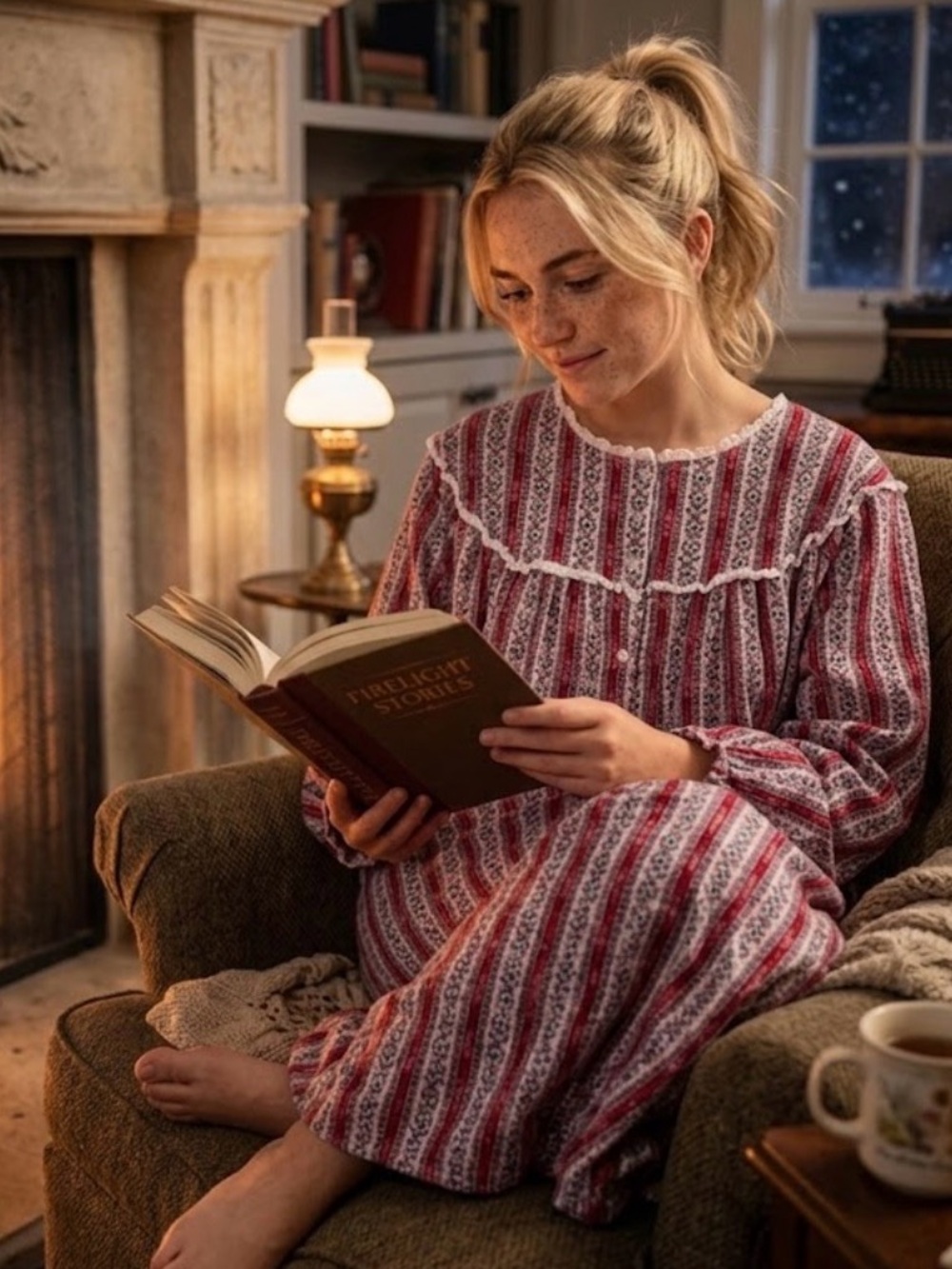 Lanz of Salzburg Floral and Heart Red Striped Flannel Nightgown - Size 1X
